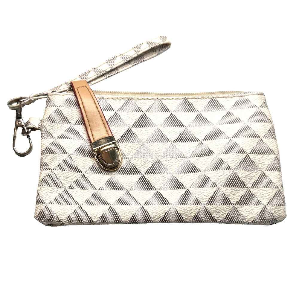 Wristlet Zipper Wallet Small Clutch for Women Triangle Pattern‎ Ivory Multi